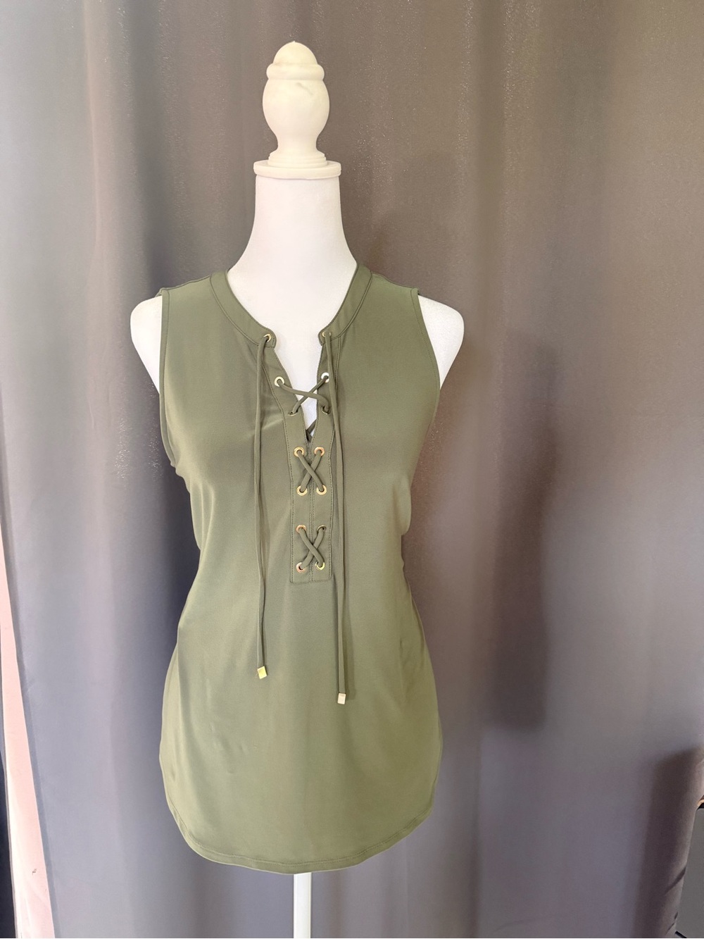 White House Black Market Olive Lace-Up Sleeveless Tank
